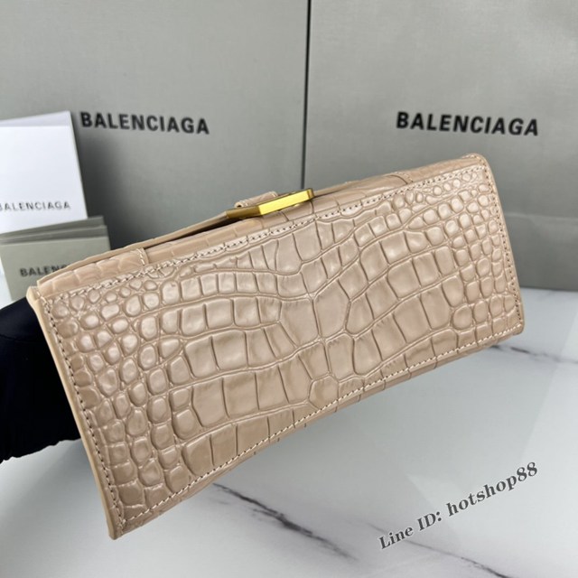 Balenciaga專櫃爆款裸粉鱷魚紋金扣手提女包 巴黎世家原廠S號Hourglass沙漏包 款號：8895 fyj1193